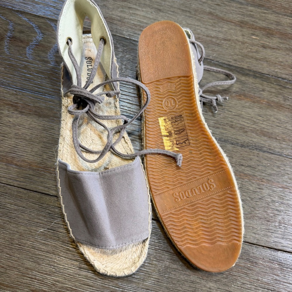 Soludos Lauren Gray Suede‎ Lace Up Ankle Tie Espadrille Sandals Flat 10